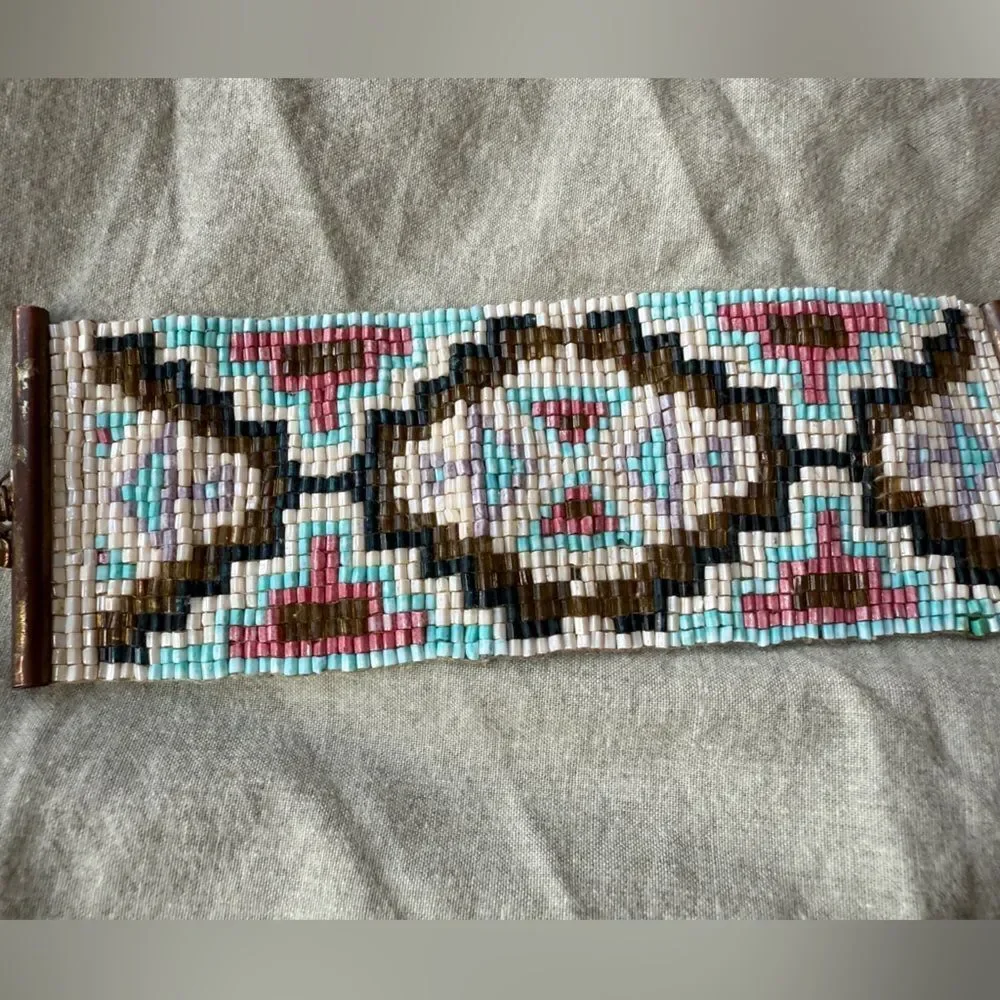 Y2K Handmade Tribal Inspired Beaded Woven Bracelet with Magnet Closure